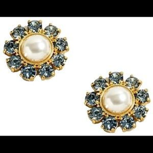 NWT J.Crew Blue Crystal and Pearl Flower Stud Earrings